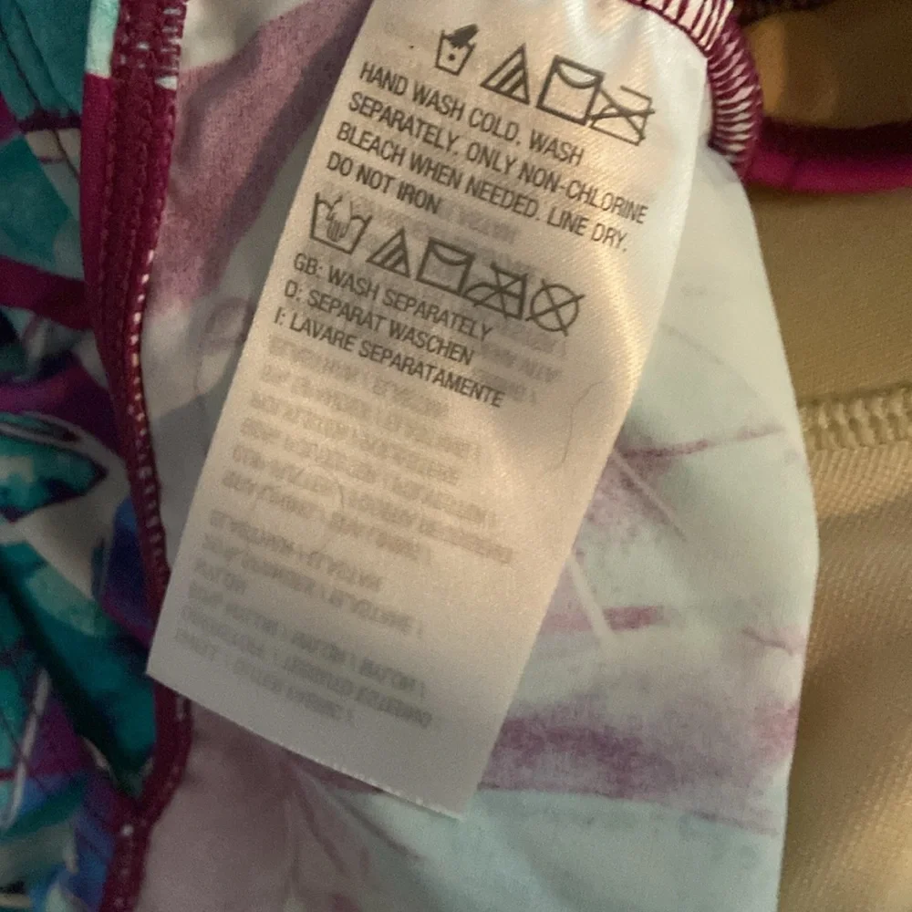 Denim & Co. Beach V Neck Handkerchief Hem Swim Dress Aqua Abstract Palm 10 New - Picture 11 of 15